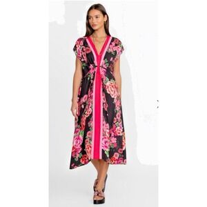 Johnny Was Women Size XS Blum Floral V-Neck Kaftan Maxi Dress Coverup Draw Waist